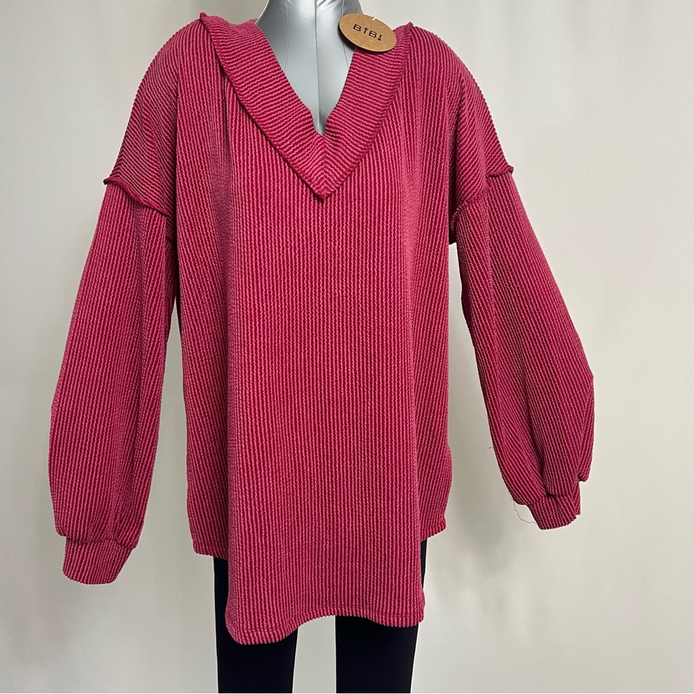 BiBi Pink Ribbed Knit Top